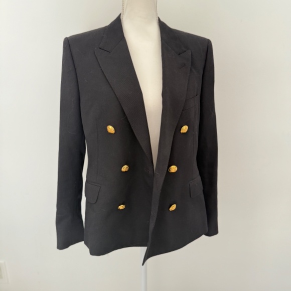 CELINE Black Classic Suit Wool Blazer Sz 42 Stunning Gold Buttons Work Wear - Picture 11 of 16